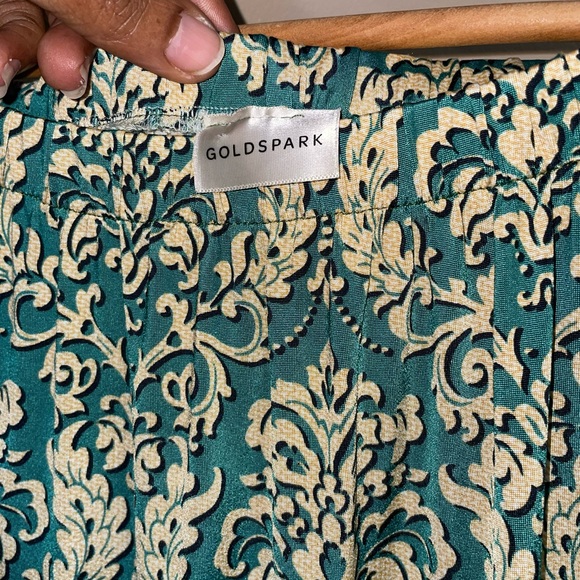 Green and Gold off the shoulder dress - Picture 3 of 4